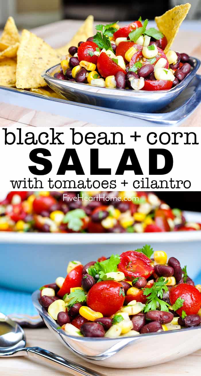 Black Bean and Corn Salad with Tomatoes + Cilantro collage with text