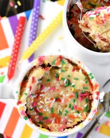Aerial view of Funfetti Mug Cakes.