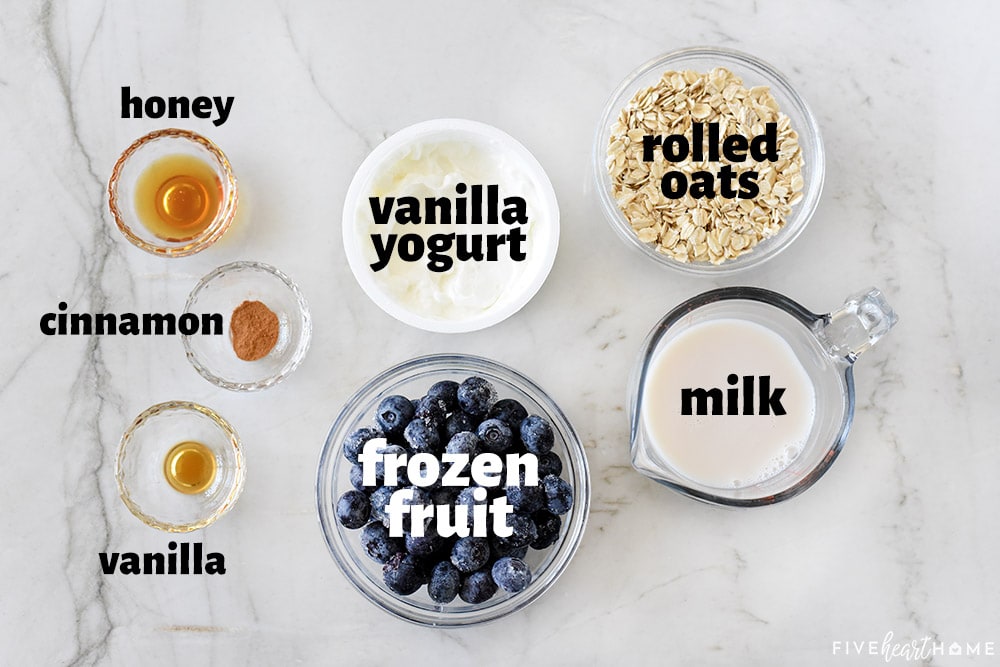 Aerial view of labeled ingredients.