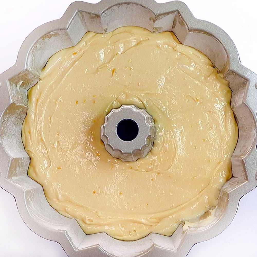 Aerial view of pan ready for oven.