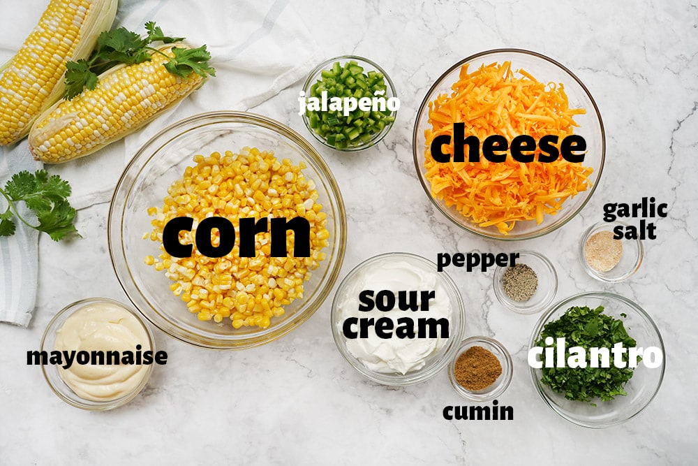 Aerial view of labeled ingredients.