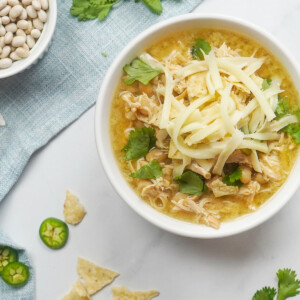 Overhead of White Bean Chicken Chili.