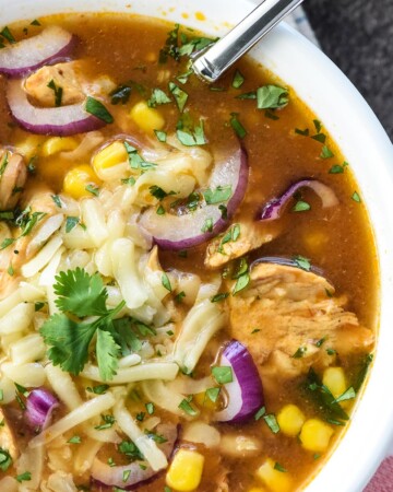 Aerial close-up of BBQ Chicken Soup.