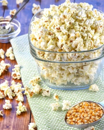 Parmesan Ranch Popcorn Seasoning with text overlay.
