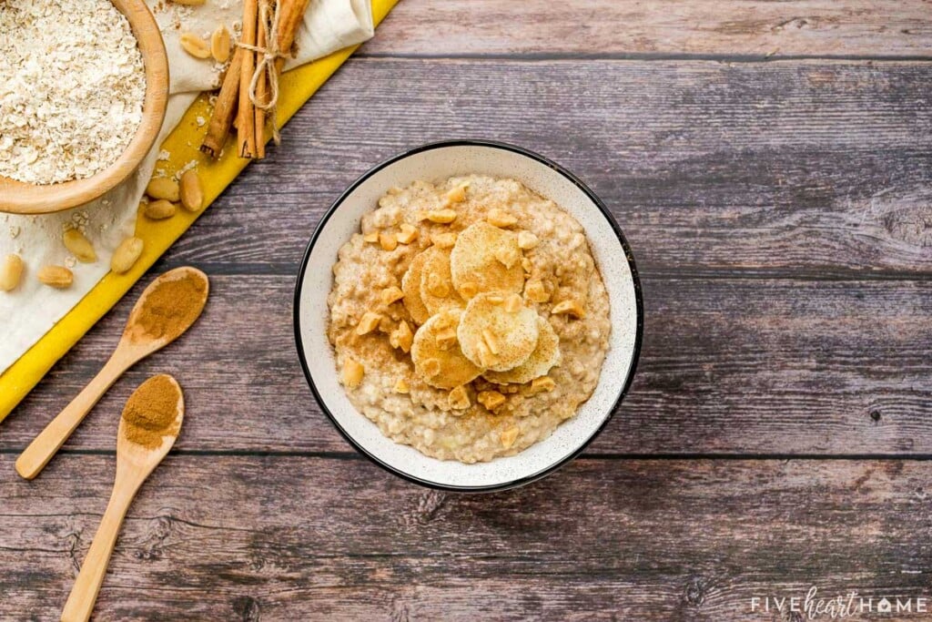 PB Banana Oatmeal in a bowl ready to enjoy.