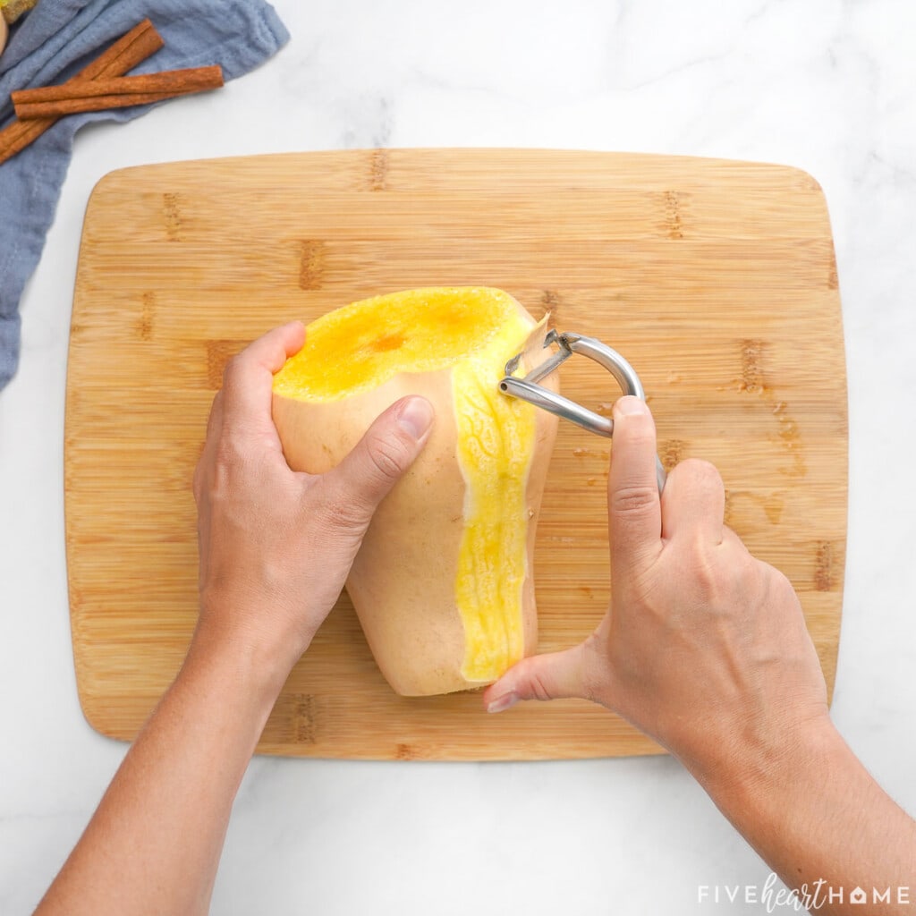 Peeling butternut squash roasted.