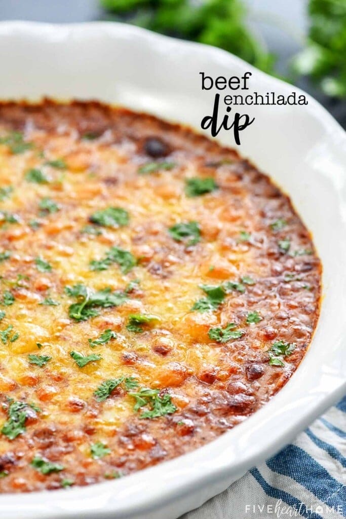 Beef Enchilada Dip with text overlay.
