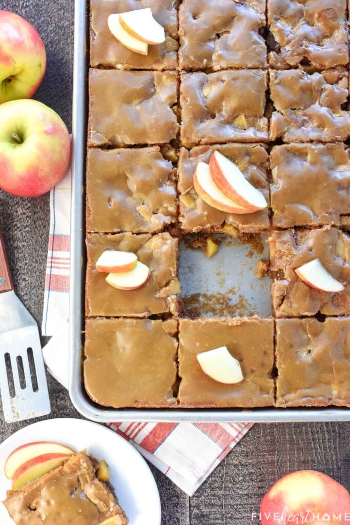 Aerial view of Caramel Apple Cake with Caramel Glaze.