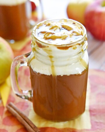Mugs of Caramel Apple Cider.