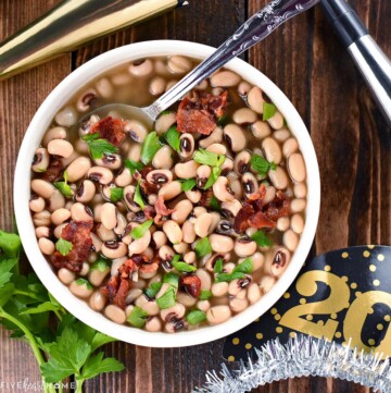 Black Eyed Peas New Years in bowl with spoon.