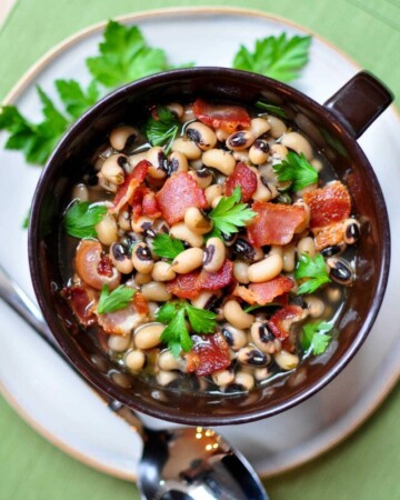 Black Eyed Peas New Years recipe with bacon and parsley.