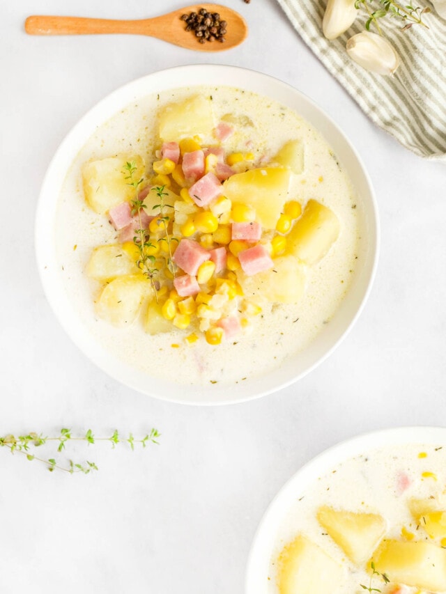 Potato Corn Chowder with Ham {Stovetop or Crockpot!)